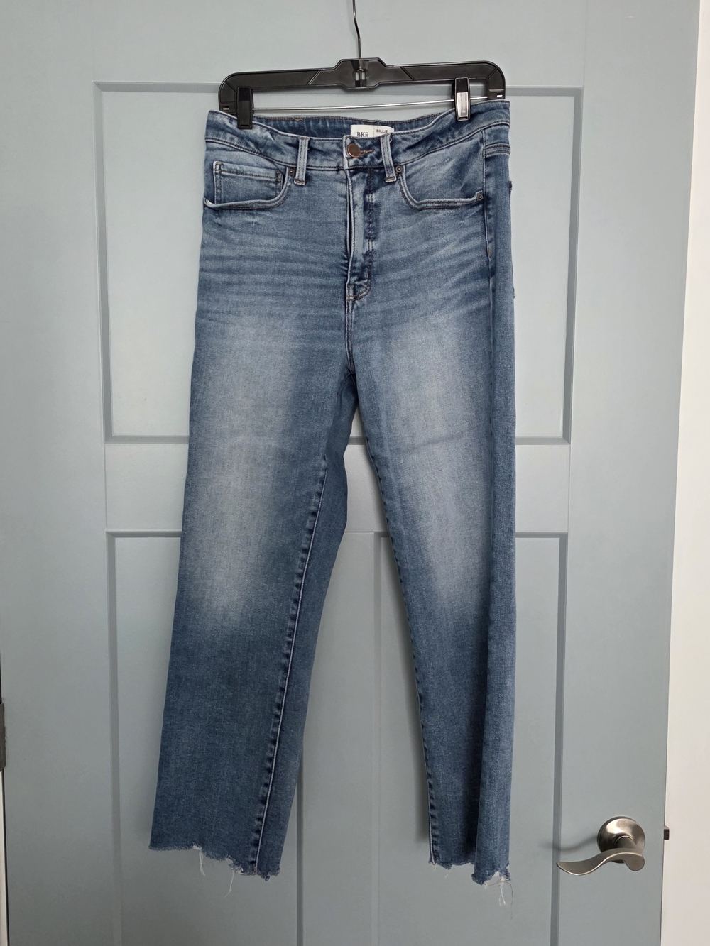 BKE Billie High Rise Cropped Straight Jeans 32x28 Ankle Raw Hem Medium Wash